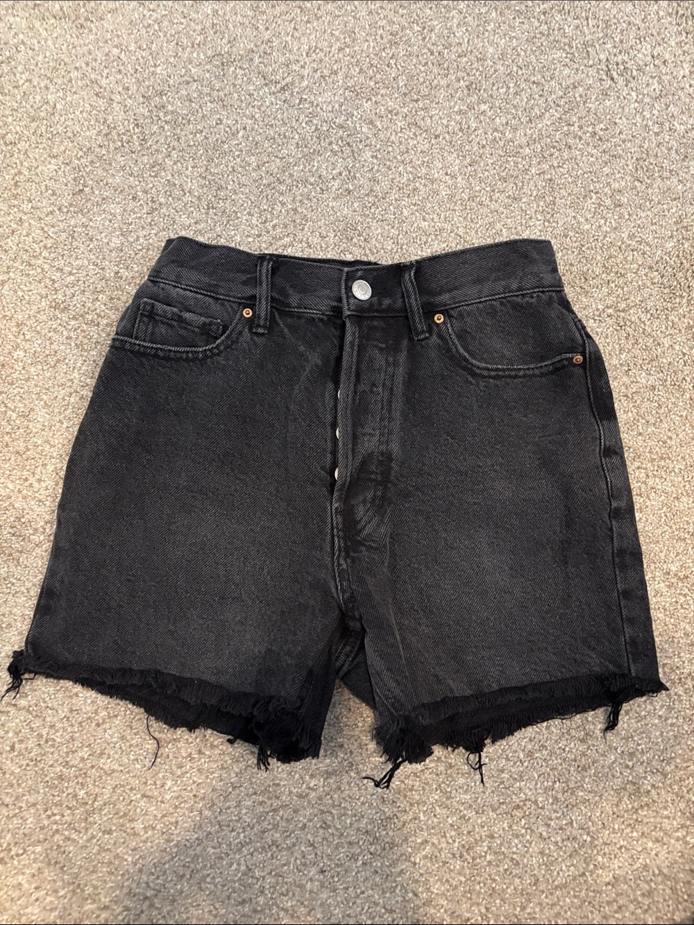PacSun Black High-Rise Frayed Hem Denim Shorts